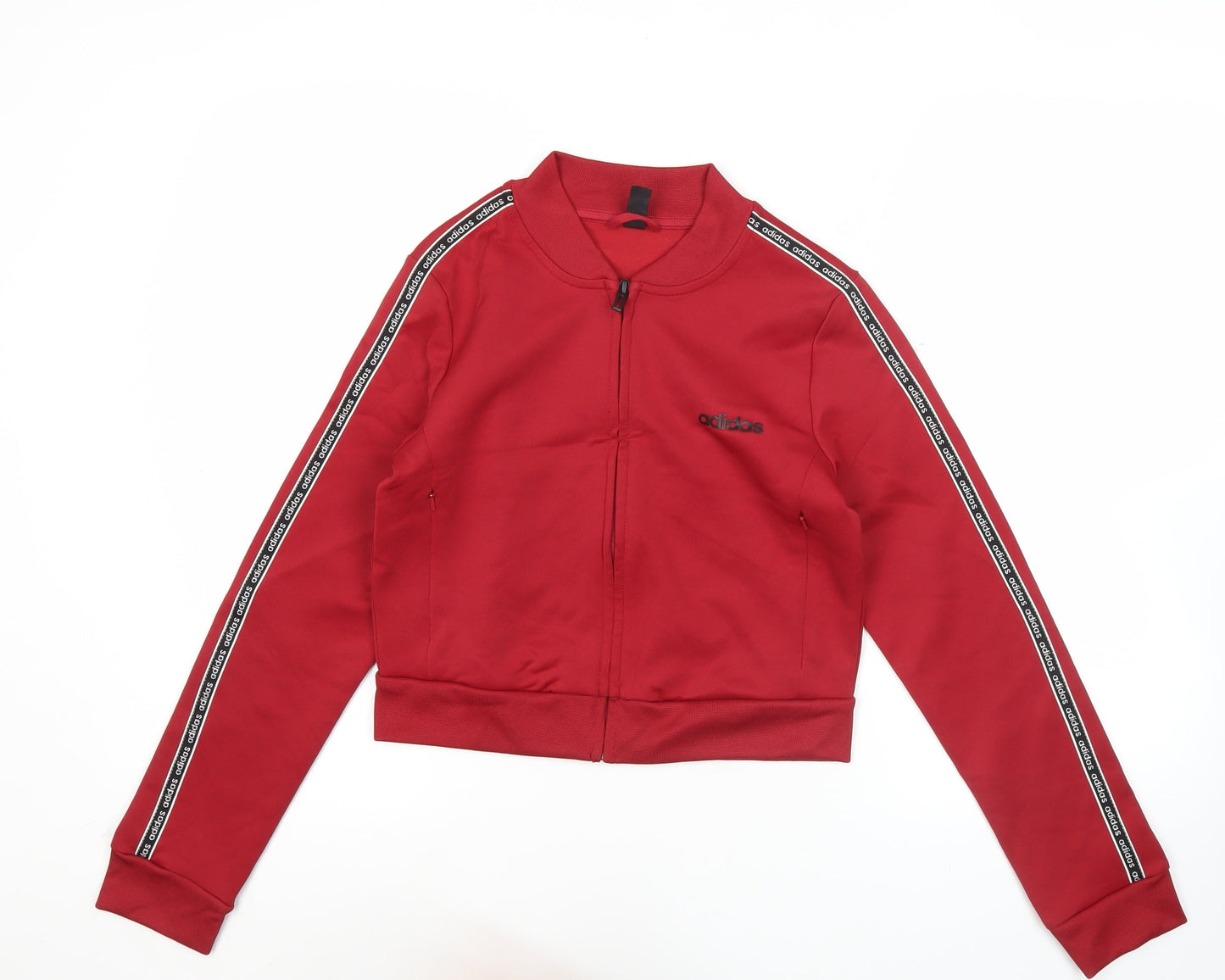 Adidas Womens Red Track Jacket Size 10 Cropped Logo Full Zip