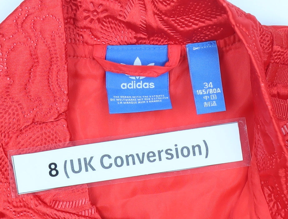 Adidas Women’s Red Bomber Jacket Size 8 Floral Logo Casual