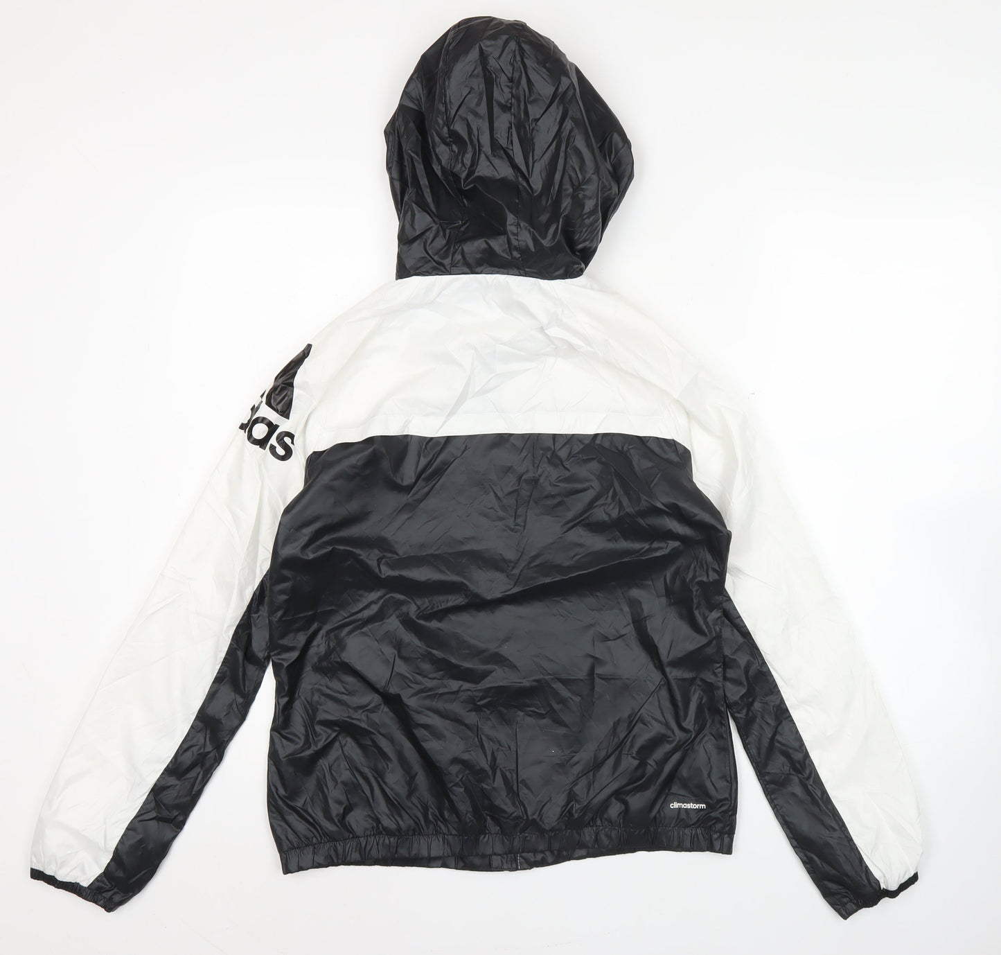 Adidas Womens Black White Size 12 Windbreaker Jacket Hooded