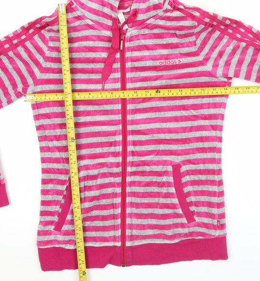 Adidas Women’s Pink Grey Striped Full Zip Hoodie UK 12