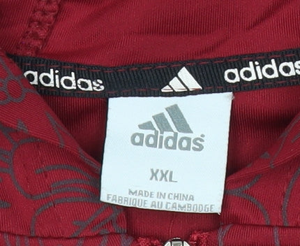 Adidas Womens Red Floral Full Zip Hoodie Sweatshirt Size 2XL