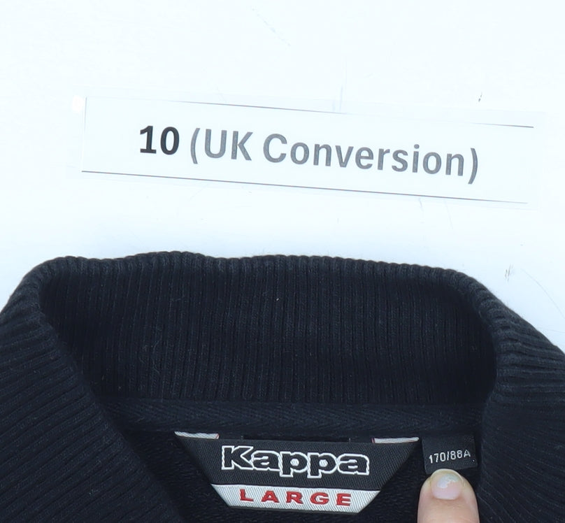 Kappa Womens Black Varsity Jacket Size 10 Embroidered Logo Casual