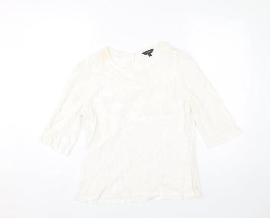 Hobbs Women Ivory Blouse Size 12 3/4 Sleeve Viscose Work Casual