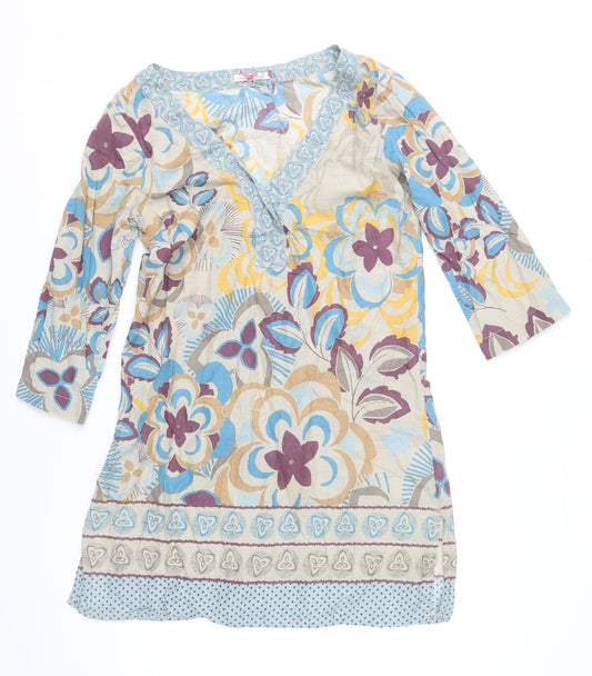 White Stuff Women's Multicoloured Floral Cotton Shift Dress Size 12