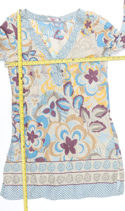 White Stuff Women's Multicoloured Floral Cotton Shift Dress Size 12