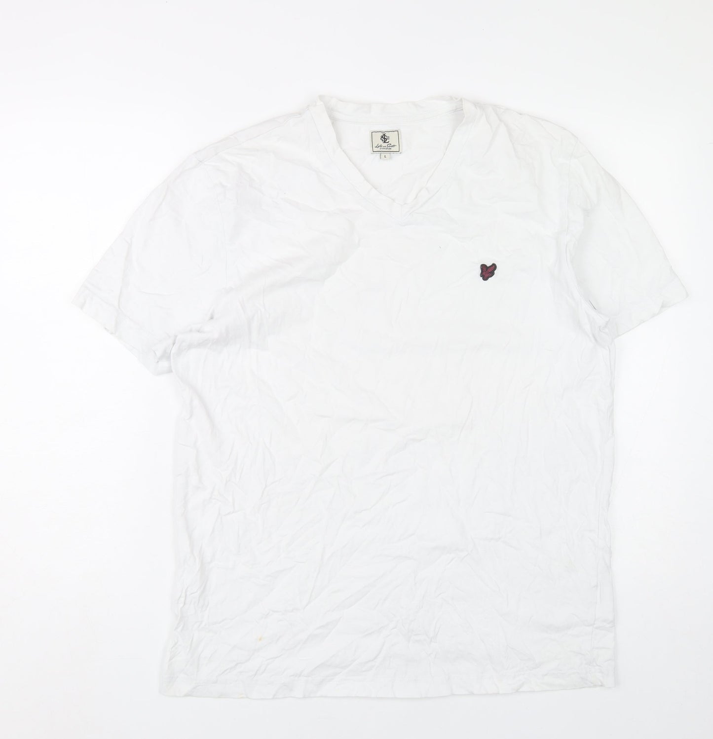 Lyle and Scott Men’s White Cotton V-Neck Short Sleeve T-Shirt Size L