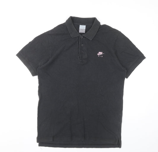 Nike Women Black Cotton Polo Shirt S Regular Fit Casual Sportswear