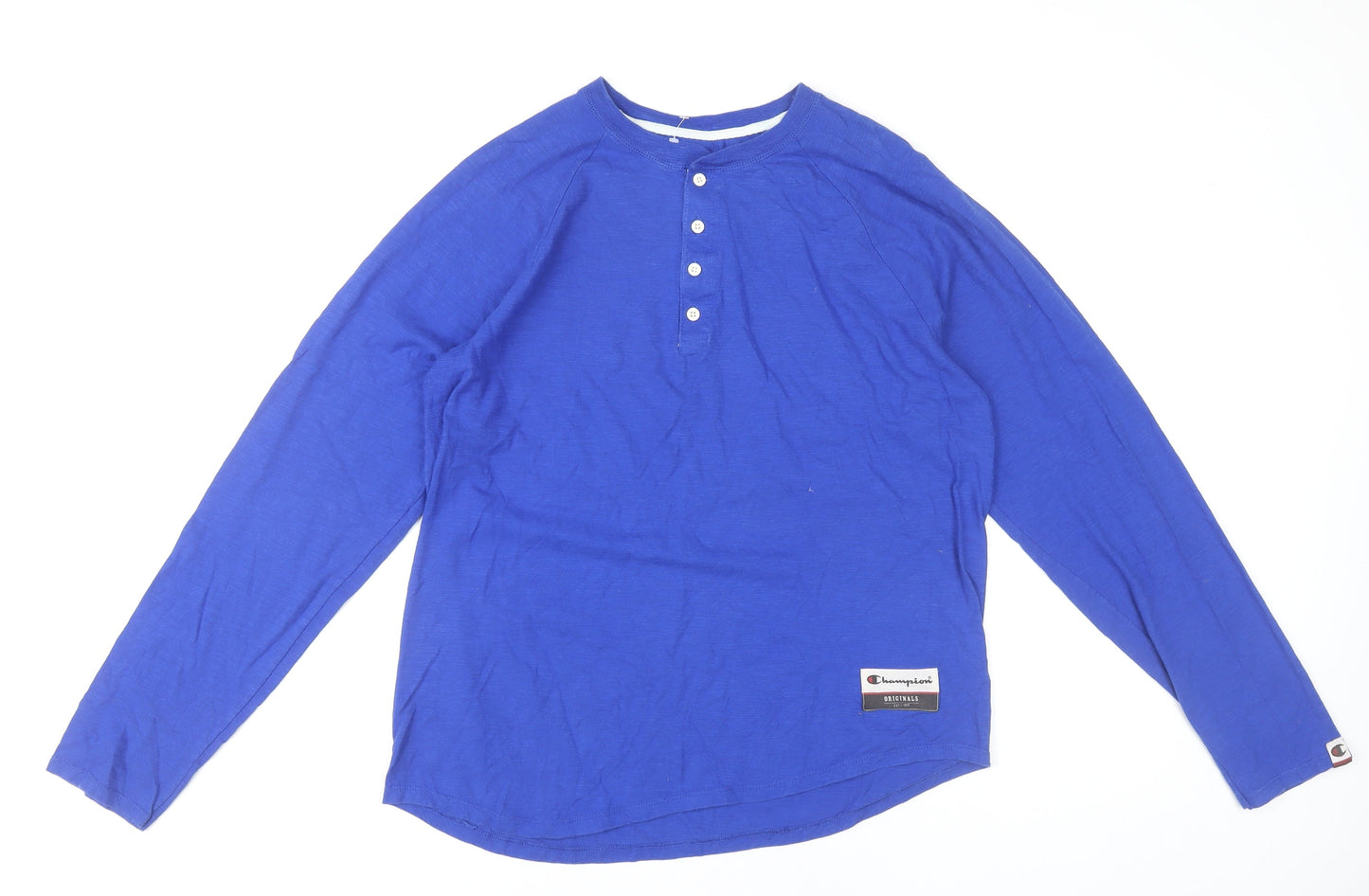 Champion Men’s Blue Long Sleeve Henley T-Shirt Size L