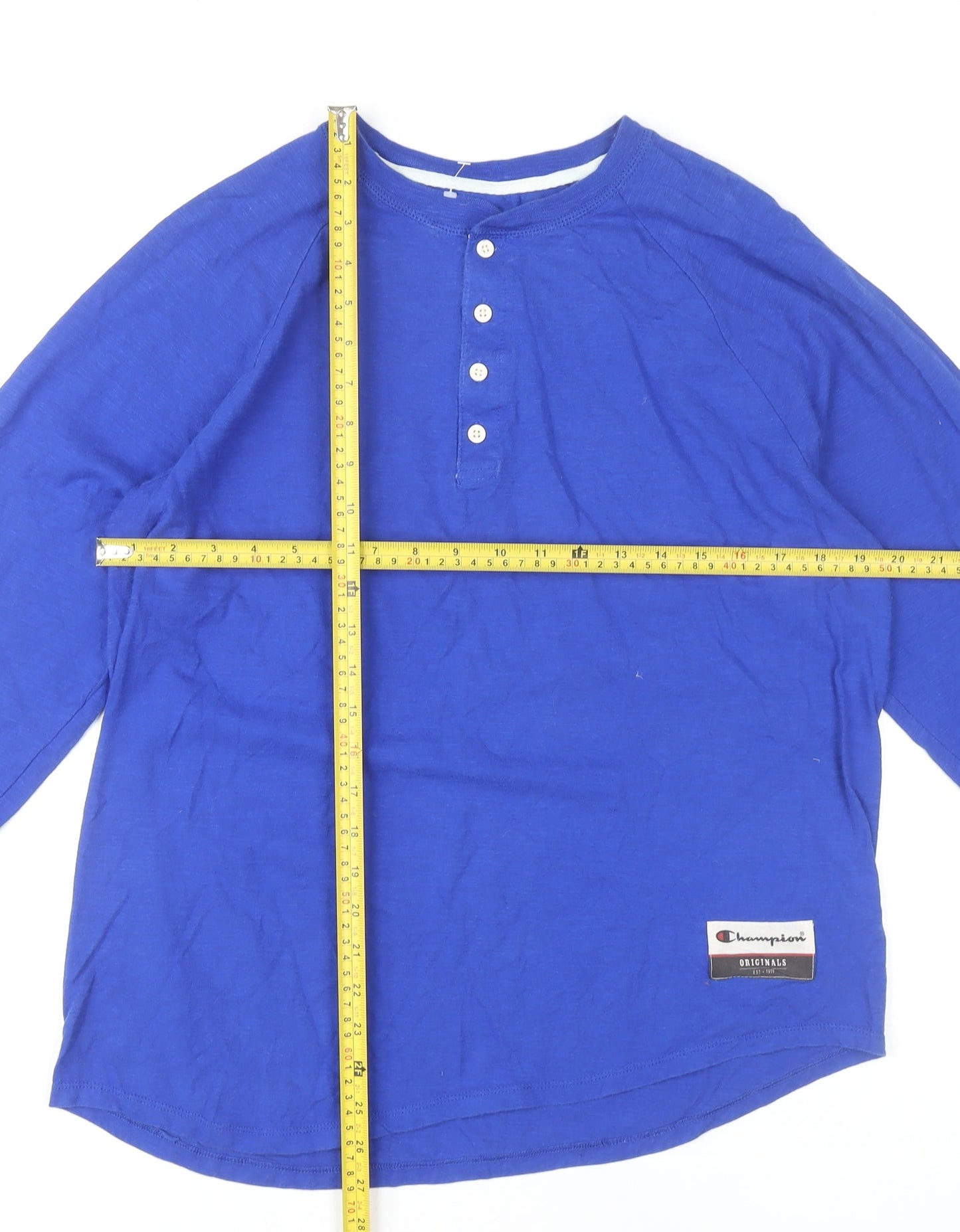 Champion Men’s Blue Long Sleeve Henley T-Shirt Size L