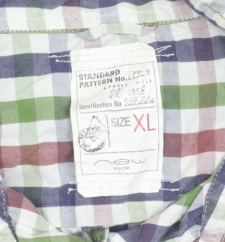 New Look Men’s Multicoloured XL Button-Up Short Sleeve Check Shirt
