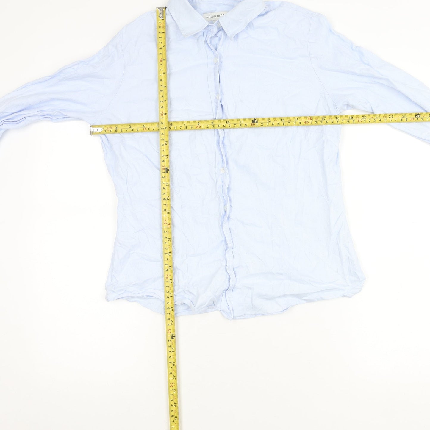 Austin Reed Womens Blue Cotton Button-Up Shirt Size 12 Long Sleeve