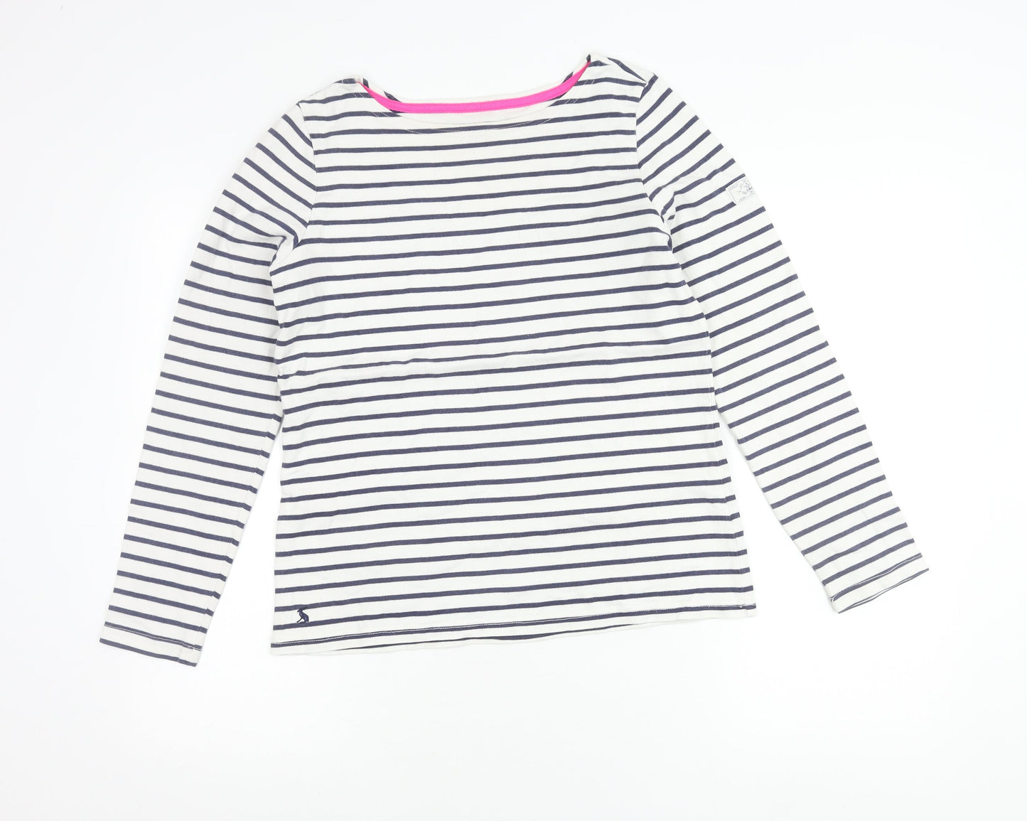 Joules Womens White Navy Striped Nautical Long Sleeve Cotton T-Shirt Size 10