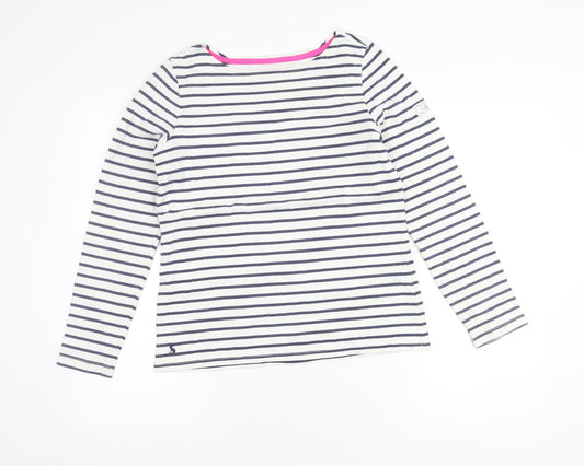 Joules Womens White Navy Striped Nautical Long Sleeve Cotton T-Shirt Size 10