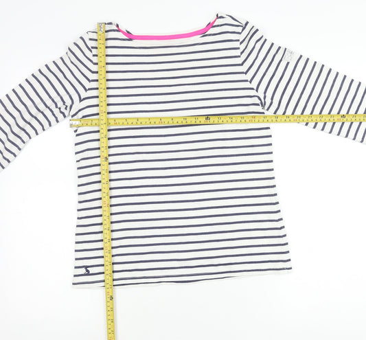 Joules Womens White Navy Striped Nautical Long Sleeve Cotton T-Shirt Size 10