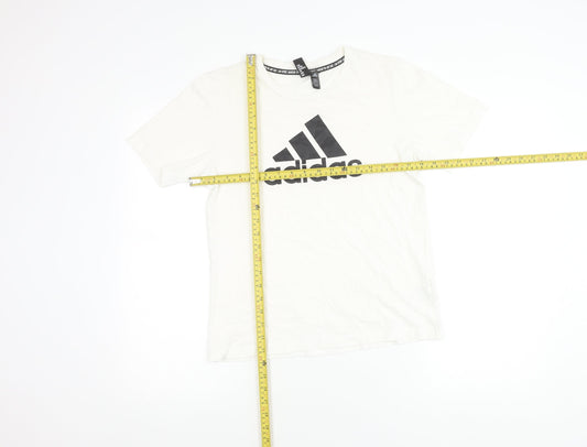 Adidas Boys White Cotton Logo T-Shirt Size 164 Short Sleeve Sports Tee