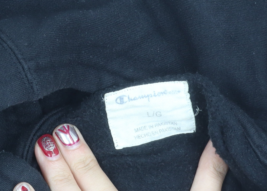 Champion Unisex Black Pullover Hoodie L Logo Sportswear Casual