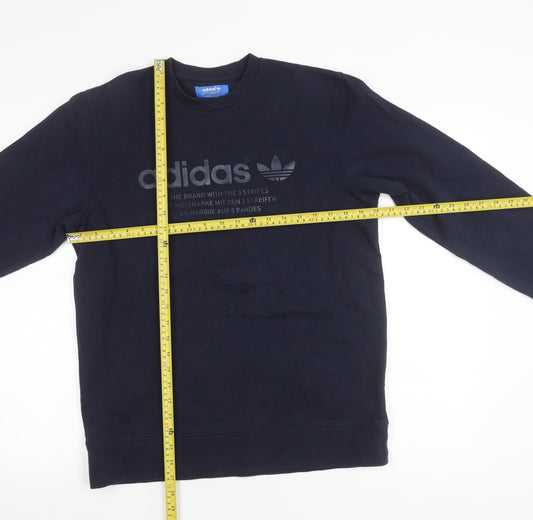 Adidas Mens Blue Medium Sweatshirt Pullover Crew Neck Logo Graphic