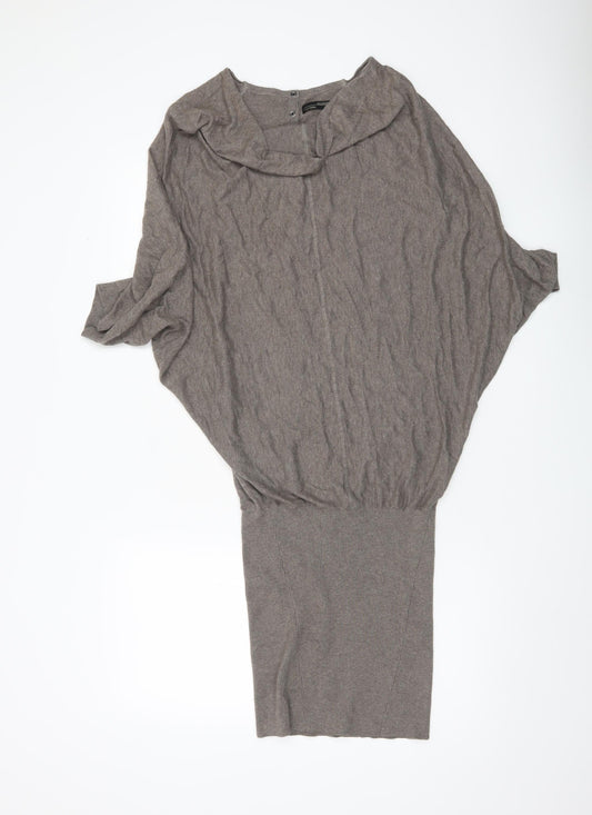 AllSaints Womens Grey Cotton Jumper Dress Size 8 Cowl Neck