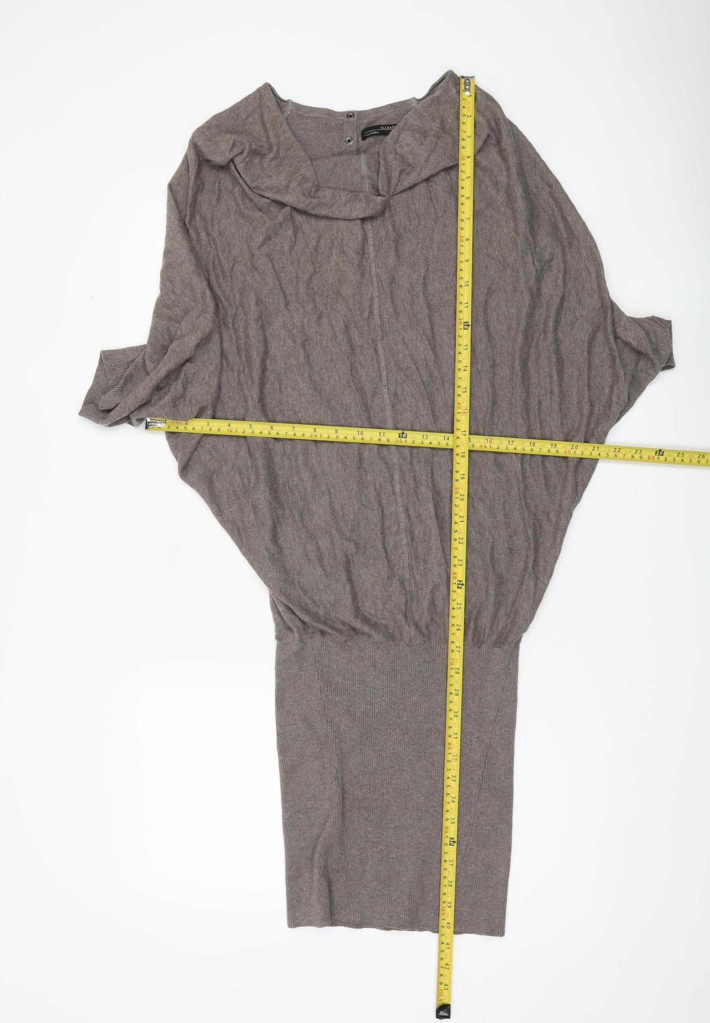 AllSaints Womens Grey Cotton Jumper Dress Size 8 Cowl Neck