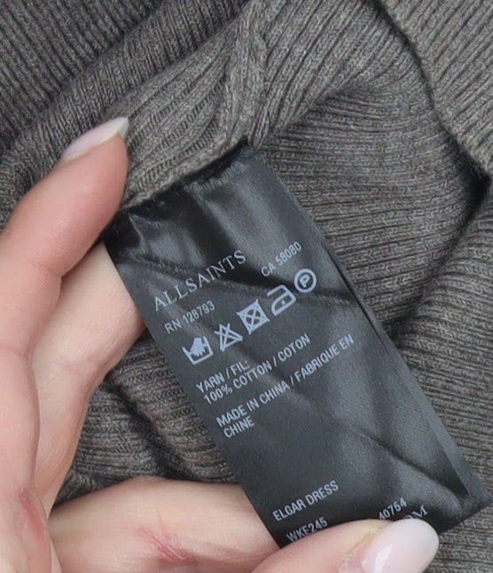 AllSaints Womens Grey Cotton Jumper Dress Size 8 Cowl Neck