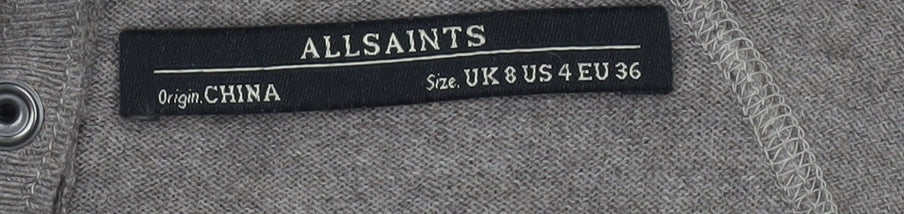 AllSaints Womens Grey Cotton Jumper Dress Size 8 Cowl Neck