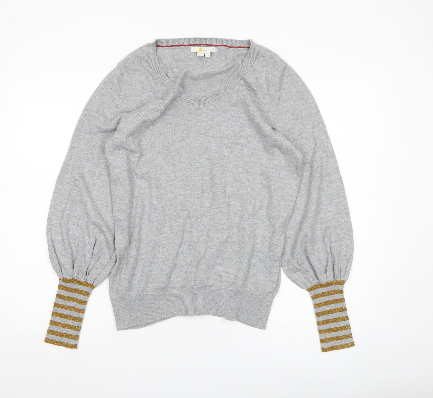 Boden Women’s Grey Jumper UK 14 Scoop Neck Pullover Balloon Sleeve