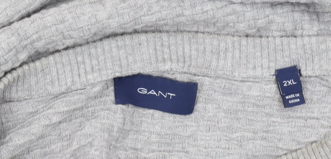 GANT Mens Grey 2XL Waffle-Knit Cotton Pullover Jumper