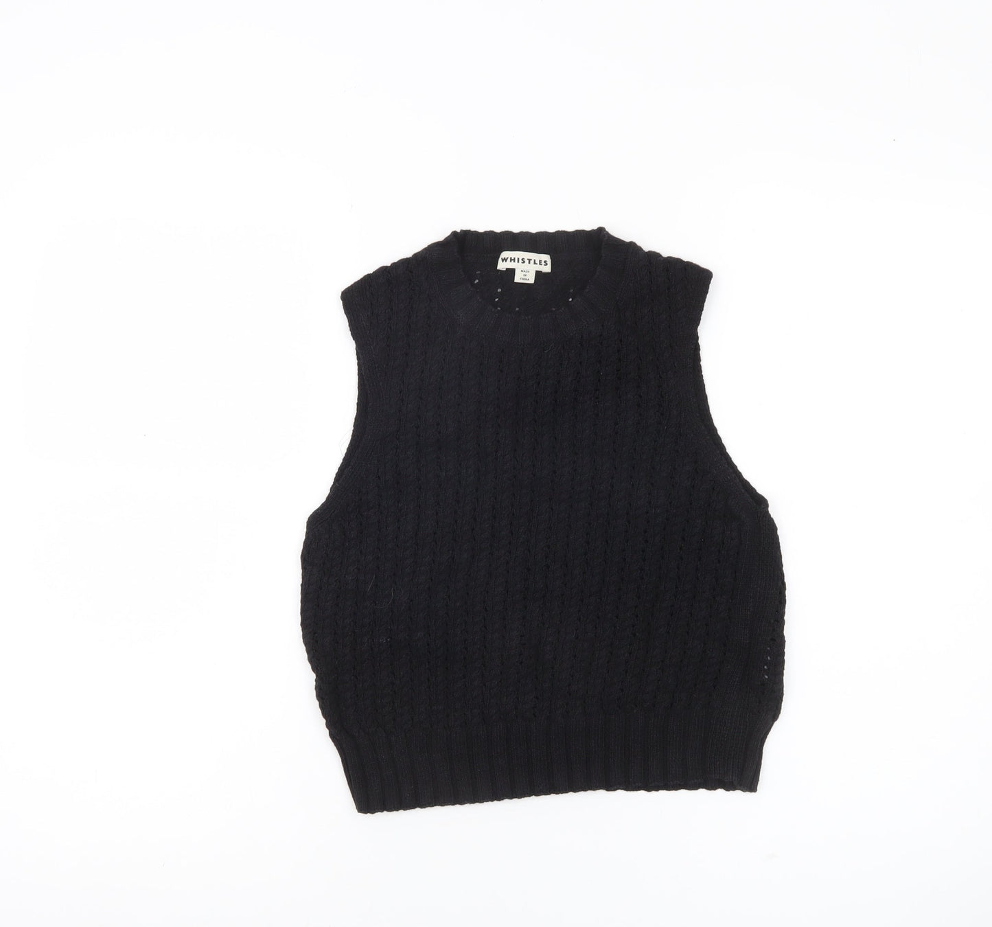 Whistles Womens Black Knit Cotton Tank Top Size M Sleeveless Crew Neck