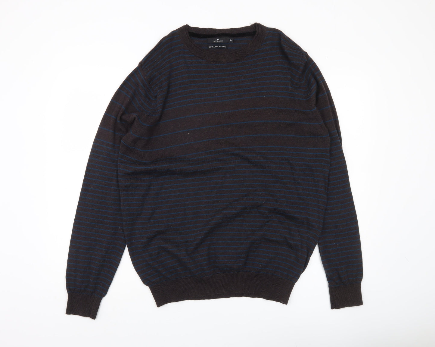 Jeff Banks Men’s Brown XL Striped Merino Wool Pullover Jumper