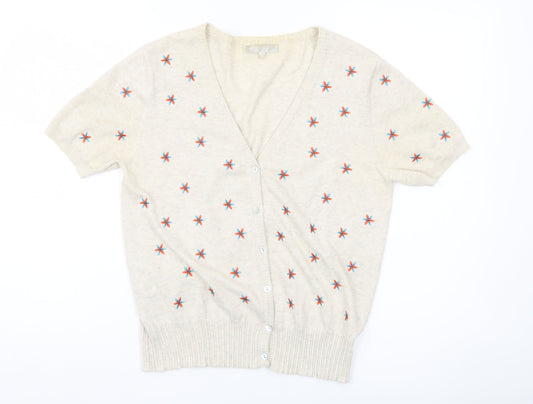 Lakeland Womens Beige Cotton Embroidered Short Sleeve Cardigan M