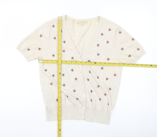 Lakeland Womens Beige Cotton Embroidered Short Sleeve Cardigan M