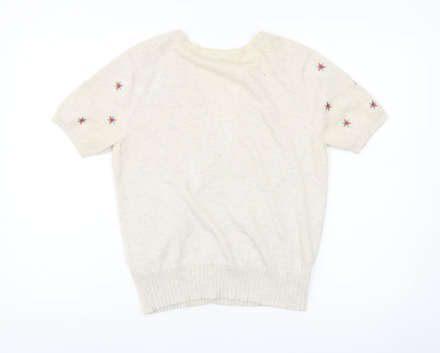 Lakeland Womens Beige Cotton Embroidered Short Sleeve Cardigan M
