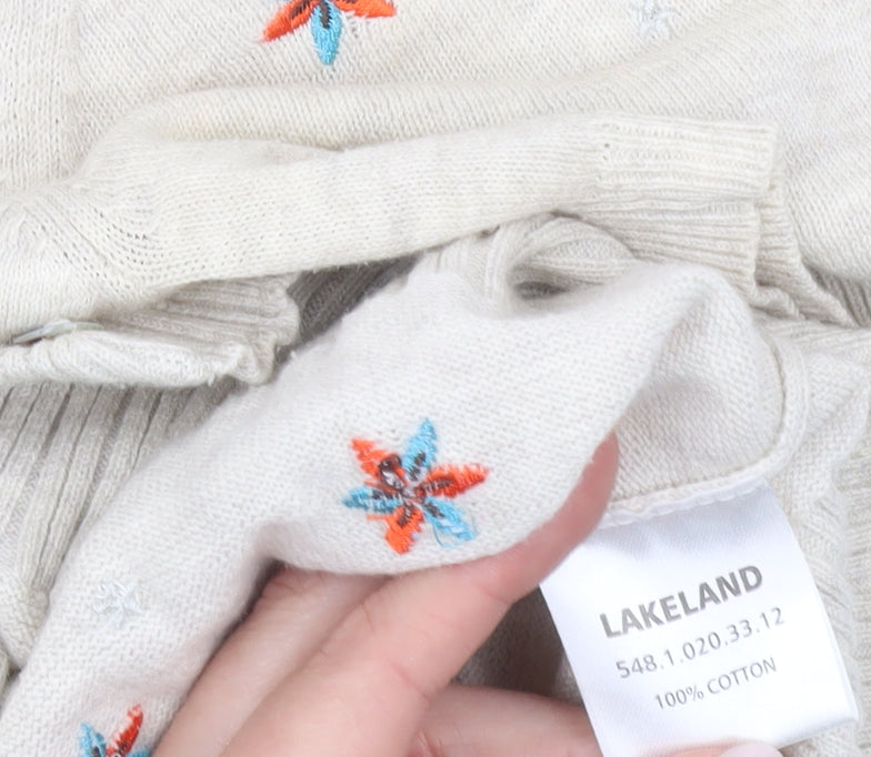 Lakeland Womens Beige Cotton Embroidered Short Sleeve Cardigan M