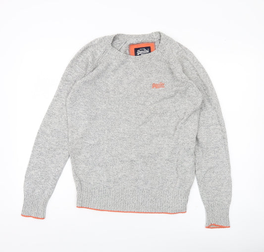 Superdry Men's Grey Cotton Crew Neck Pullover Jumper Size M