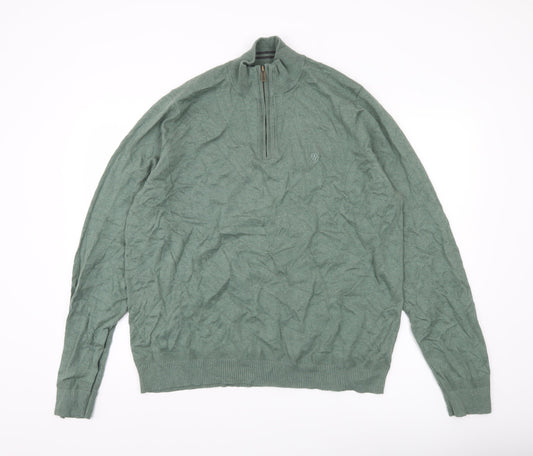 Fat Face Men's Green 2XL Pullover Half Zip Jumper Cotton Linen