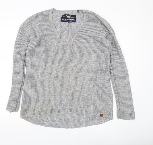 Superdry Sartorial Womens Grey M Chunky Knit V-Neck Pullover Jumper