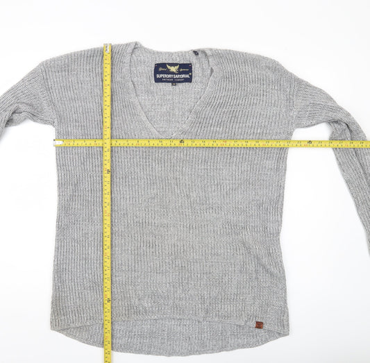 Superdry Sartorial Womens Grey M Chunky Knit V-Neck Pullover Jumper