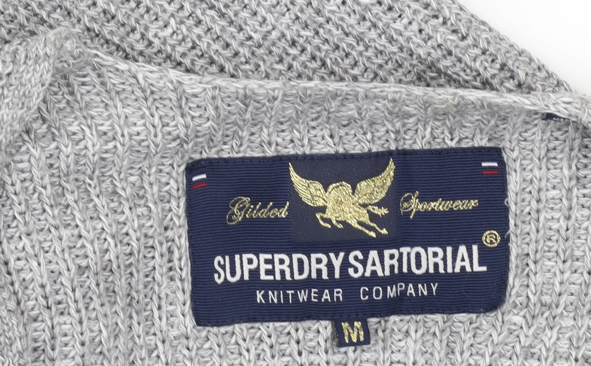 Superdry Sartorial Womens Grey M Chunky Knit V-Neck Pullover Jumper