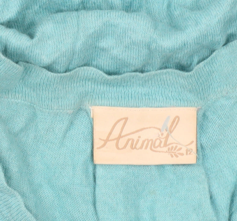 Animal Womens Blue Cotton Blend Pullover Jumper Size 12 Short Sleeve