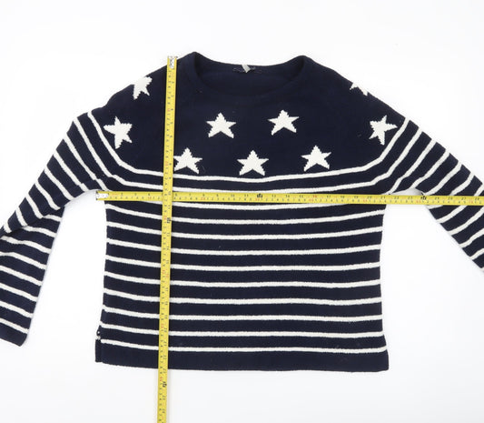 Joules Womens Blue Striped Star Pullover Sweatshirt Size 12
