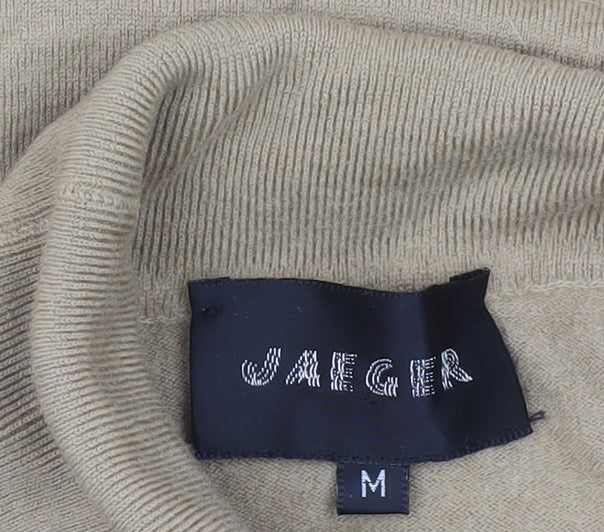Jaeger Womens Beige Roll Neck Merino Wool Jumper Size M