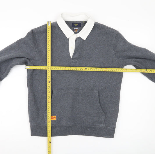 Superdry Womens Grey Henley Sweatshirt UK 8 Collared College Logo