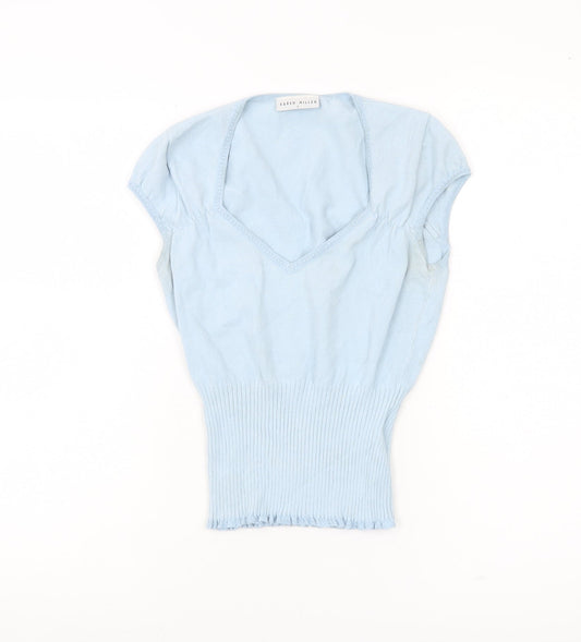 Karen Millen Womens Blue Size 8 Slim Fit Cropped V-Neck Blouse