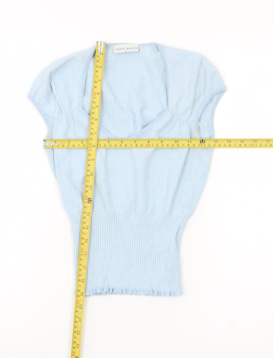 Karen Millen Womens Blue Size 8 Slim Fit Cropped V-Neck Blouse