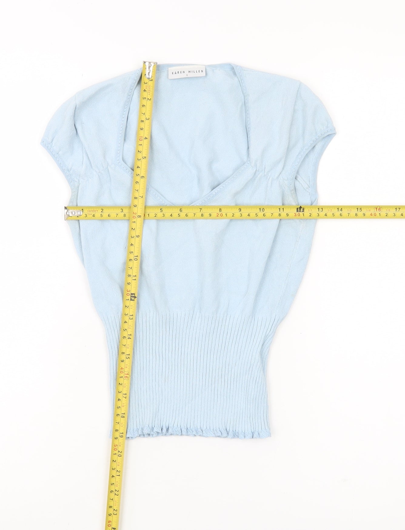 Karen Millen Womens Blue Size 8 Slim Fit Cropped V-Neck Blouse