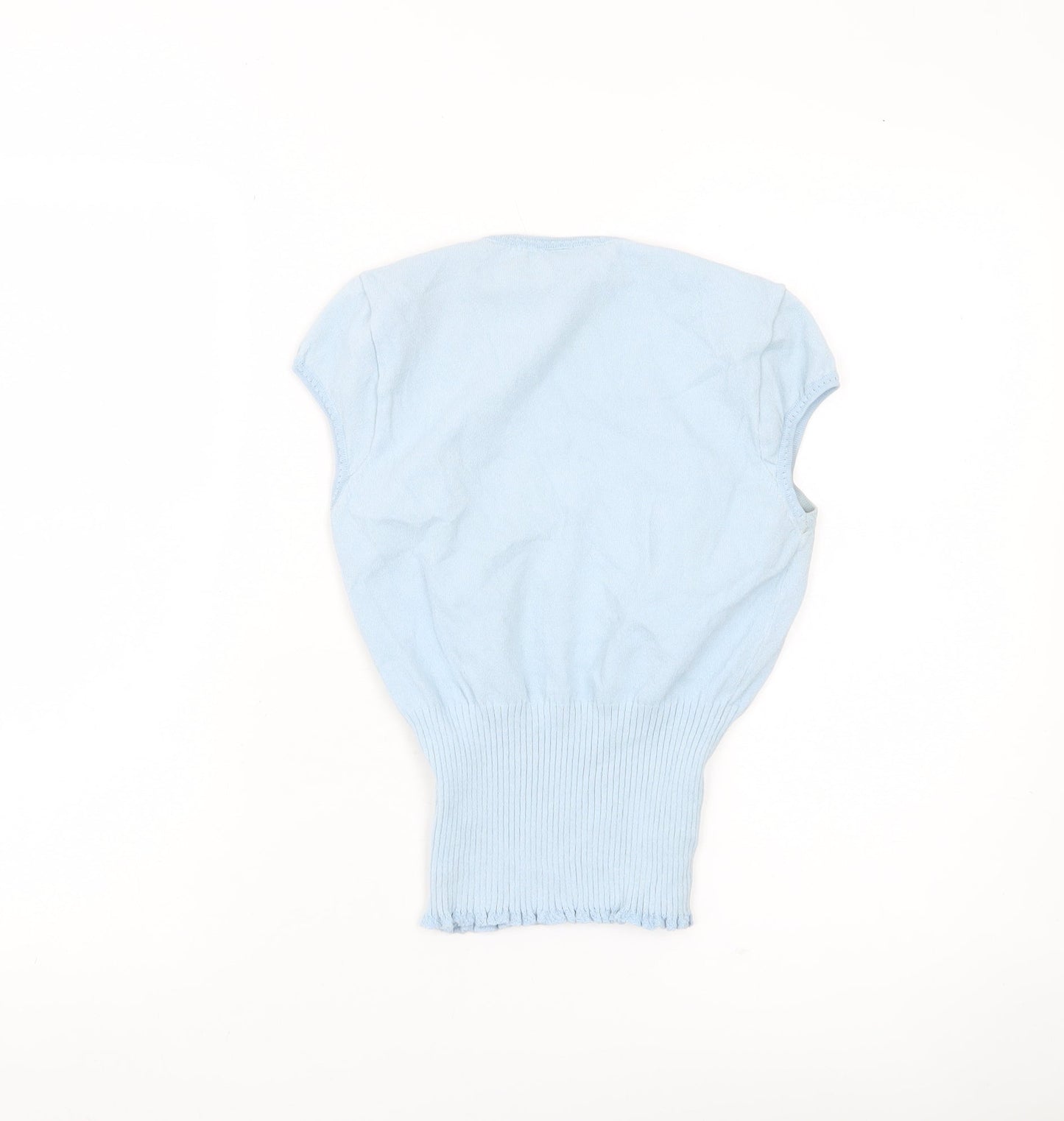 Karen Millen Womens Blue Size 8 Slim Fit Cropped V-Neck Blouse