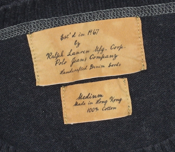 Ralph Lauren Polo Jeans Men’s Black Cotton V-Neck Jumper Size M