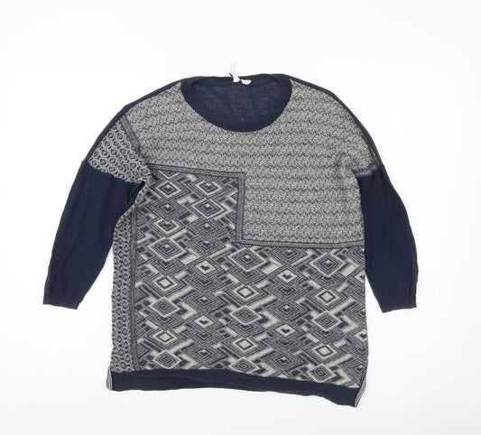 White Stuff Womens Blue Geometric Tunic Jumper UK 10 Linen Cotton
