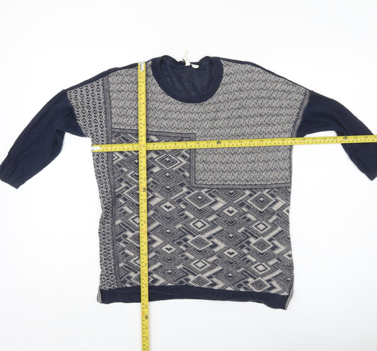 White Stuff Womens Blue Geometric Tunic Jumper UK 10 Linen Cotton