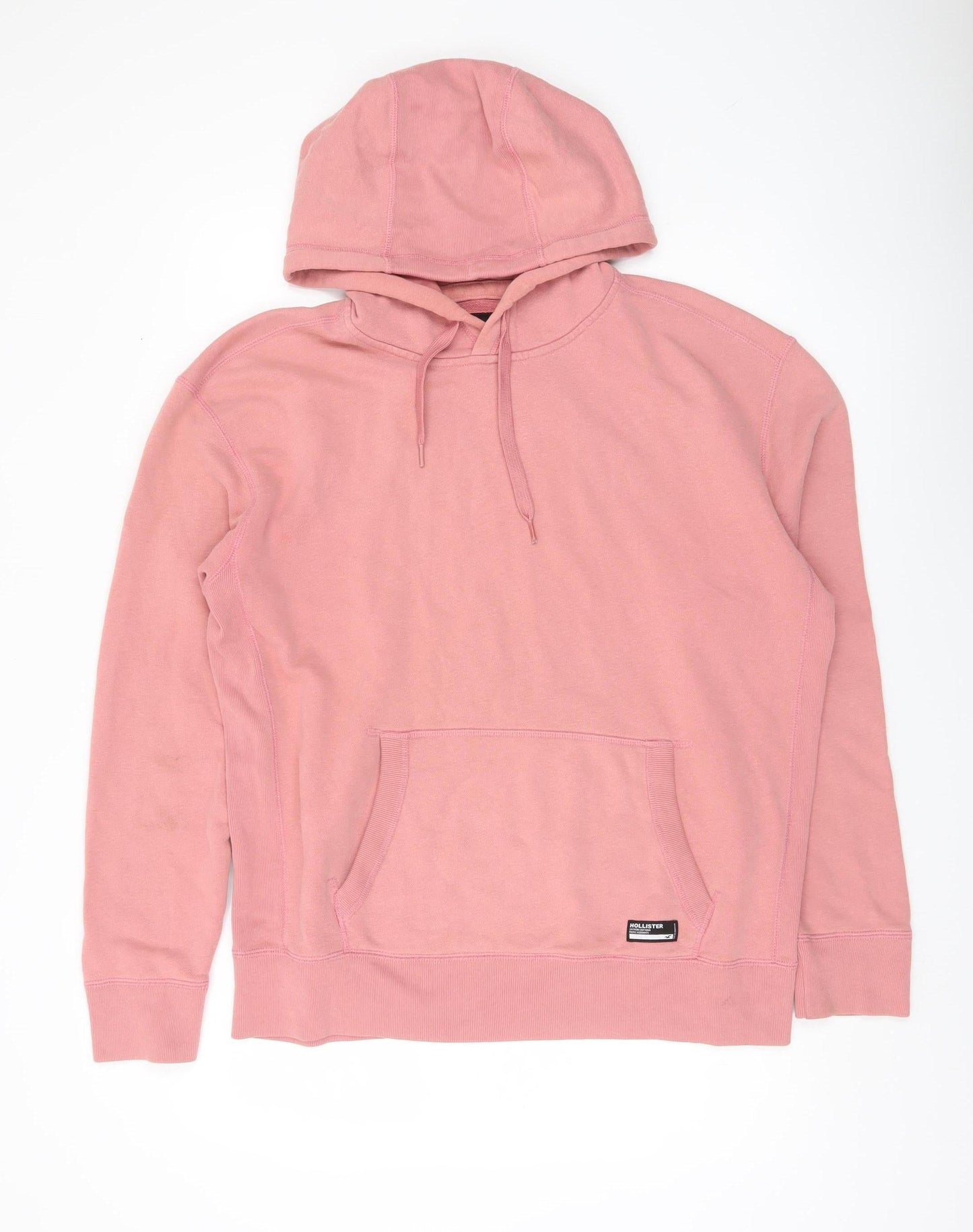 Hollister Men's Pink Pullover Hoodie Size L Cotton Blend Hooded Jumper